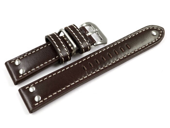 Bracelet montre cuir marron foncé extra fort avec...