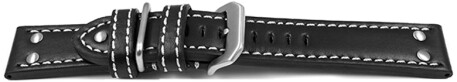 Bracelet montre cuir noir extra fort avec passant additionnel en métal 22mm 24mm 26mm