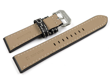 Bracelet montre cuir noir extra fort avec passant additionnel en métal 22mm 24mm 26mm