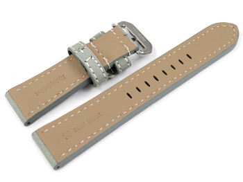 Bracelet montre cuir gris extra fort avec passant additionnel en métal 22mm