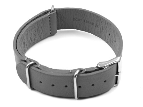 Bracelet montre NATO en cuir de veau gris 18mm 20mm 22mm...