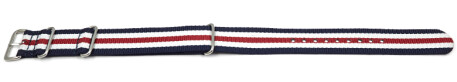 Bracelet NATO en nylon résistant bleu-blanc-rouge rayé 18mm 20mm 22mm 24mm