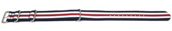 Bracelet NATO en nylon résistant bleu-blanc-rouge rayé...
