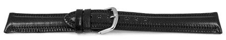 Bracelet montre cuir noir légèrement brillant coutures en zigzag 24mm Acier