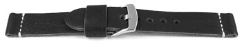 Bracelet montre noir en cuir très souple modèle Bari 20mm...