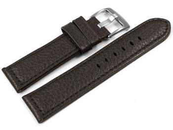 Bracelet montre brun foncé cuir souple grainé 22mm