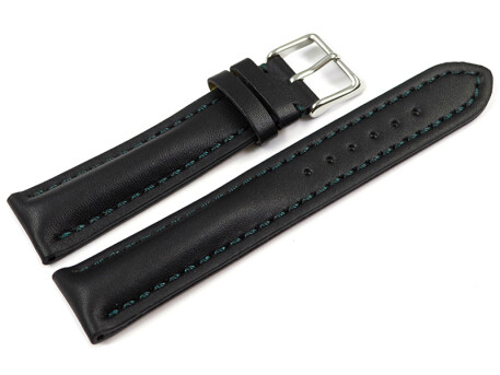 Bracelet montre rembourrage épais noir couture vert 18mm 20mm 22mm 24mm
