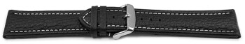 XL Bracelet montre cuir de veau grainé noir surpiqué 18mm...