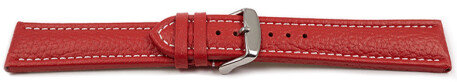 XL Bracelet montre cuir de veau grainé rouge couture blanche 18mm 20mm 22mm 24mm