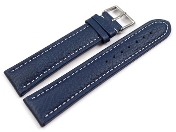 XL Bracelet montre cuir de veau grainé bleu Acier 22mm