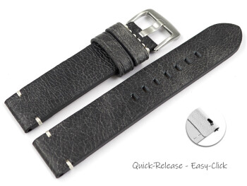 Bracelet montre à dégagement rapide cuir Vintage noir sans rembourrage 20mm 22mm 24mm