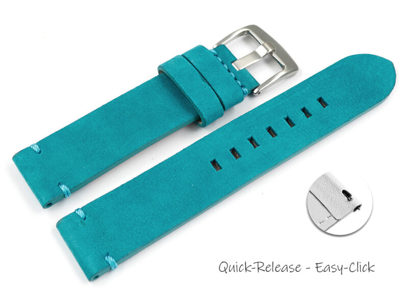 Bracelet montre à dégagement rapide cuir Veluro turquoise sans coussinet  18mm 20mm 22mm 24mm