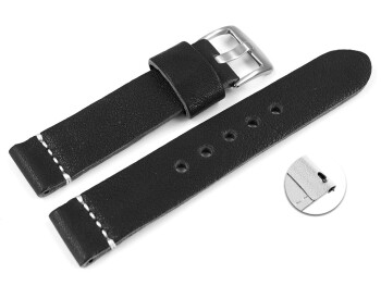 Bracelet montre à dégagement rapide noir en cuir très souple modèle Bari 20mm 22mm 24mm 26mm