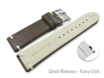 Bracelet montre à dégagement rapide cuir Modèle  Rustique marron foncé 18mm 20mm 22mm 24mm