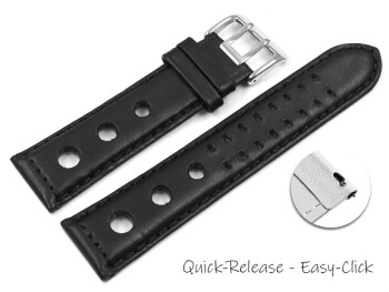 Bracelet montre à dégagement rapide BIO cuir noir tannéau moyen de substances végétales 20mm 22mm 24mm