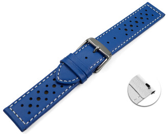 Bracelet montre à dégagement rapide cuir de veau perforé surpiqué bleu 16mm 18mm 20mm 22mm