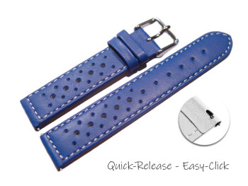 Bracelet montre à dégagement rapide cuir de veau perforé surpiqué bleu 16mm 18mm 20mm 22mm