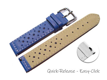 Bracelet montre à dégagement rapide cuir de veau perforé surpiqué bleu 16mm 18mm 20mm 22mm