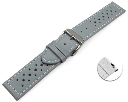 Bracelet montre à dégagement rapide cuir de veau perforé surpiqué gris 16mm 18mm 20mm 22mm