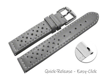 Bracelet montre à dégagement rapide cuir de veau perforé surpiqué gris 16mm 18mm 20mm 22mm
