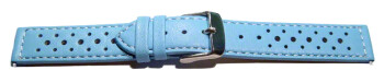 Bracelet montre à dégagement rapide cuir de veau perforé surpiqué bleu ciel 16mm 18mm 20mm 22mm