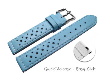 Bracelet montre à dégagement rapide cuir de veau perforé surpiqué bleu ciel 16mm 18mm 20mm 22mm