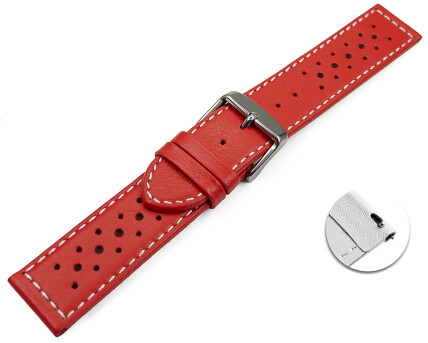 Bracelet montre à dégagement rapide cuir de veau perforé surpiqué rouge 16mm 18mm 20mm 22mm