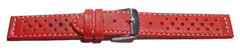 Bracelet montre à dégagement rapide cuir de veau perforé surpiqué rouge 16mm 18mm 20mm 22mm