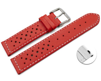 Bracelet montre à dégagement rapide cuir de veau perforé surpiqué rouge 16mm 18mm 20mm 22mm