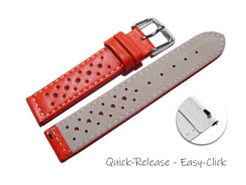 Bracelet montre à dégagement rapide cuir de veau perforé surpiqué rouge 16mm 18mm 20mm 22mm