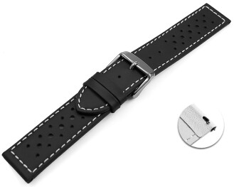 Bracelet montre à dégagement rapide cuir de veau perforé surpiqué noir 16mm 18mm 20mm 22mm