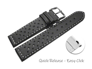Bracelet montre à dégagement rapide cuir de veau perforé surpiqué noir 16mm 18mm 20mm 22mm