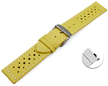 Bracelet montre à dégagement rapide cuir de veau perforé surpiqué jaune 16mm 18mm 20mm 22mm