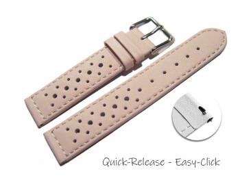 Bracelet montre à dégagement rapide cuir de veau perforé surpiqué rose pâle 16mm 18mm 20mm 22mm