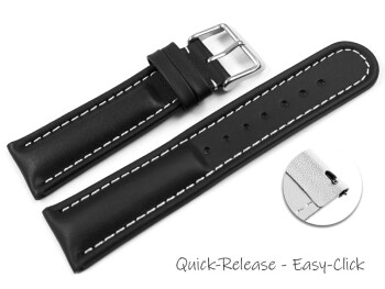 Bracelet montre à dégagement rapide cuir lisse noir surpiqué 18mm 20mm 22mm 24mm