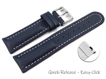 Bracelet montre à dégagement rapide cuir lisse bleu foncé surpiqué 18mm 20mm 22mm 24mm