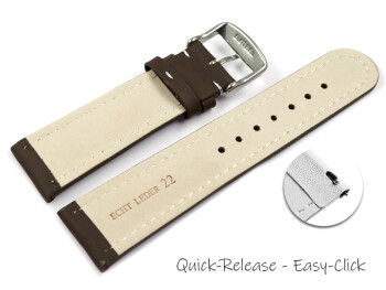 Bracelet montre à dégagement rapide cuir lisse marron foncé surpiqué 18mm 20mm 22mm 24mm