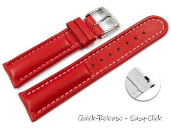Bracelet montre à dégagement rapide cuir lisse rouge surpiqué 18mm 20mm 22mm 24mm