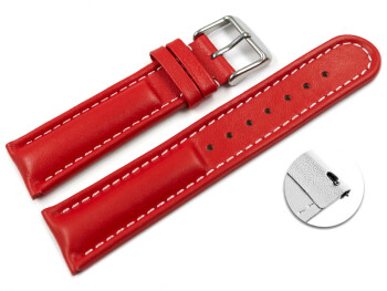 Bracelet montre à dégagement rapide cuir lisse rouge surpiqué 18mm 20mm 22mm 24mm