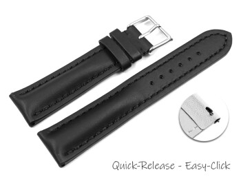 Bracelet montre à dégagement rapide cuir noir imperméabilisé remb. épais 18mm 20mm 22mm 24mm