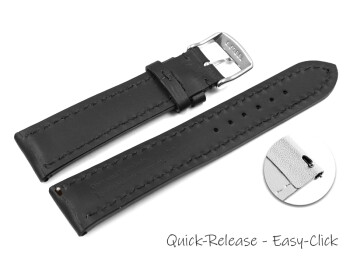 Bracelet montre à dégagement rapide cuir noir imperméabilisé remb. épais 18mm 20mm 22mm 24mm