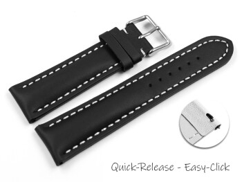 Bracelet montre à dégagement rapide rembourrage épais lisse noir surpiqué 18mm 20mm 22mm 24mm