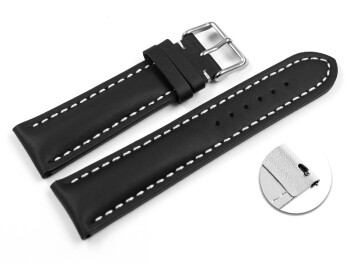 Bracelet montre à dégagement rapide rembourrage épais lisse noir surpiqué 18mm 20mm 22mm 24mm