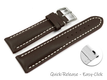Bracelet montre à dégagement rapide-rembourrage épais-lisse-marron foncé-surpiqué 18mm 20mm 22mm 24mm