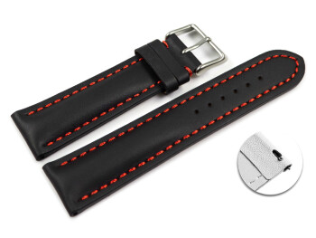 Bracelet montre à dégagement rapide rembourrage épais noir couture rouge 18mm 20mm 22mm 24mm