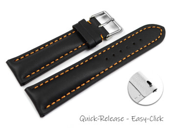 Bracelet montre à dégagement rapide rembourrage épais noir couture orange 18mm 20mm 22mm 24mm