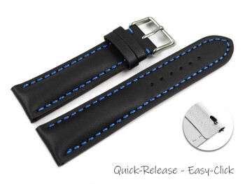 Bracelet montre à dégagement rapide rembourrage épais noir couture bleu 18mm 20mm 22mm 24mm