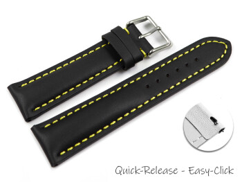 Bracelet montre à dégagement rapide rembourrage épais noir couture jaune 18mm 20mm 22mm 24mm