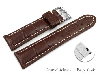 Bracelet montre à dégagement rapide rembourrage épais grain croco marron foncé 18mm 20mm 22mm 24mm