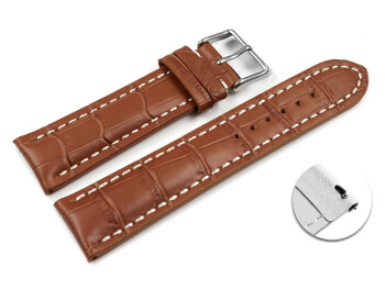 Bracelet montre à dégagement rapide rembourrage épais grain croco marron clair 18mm 20mm 22mm 24mm